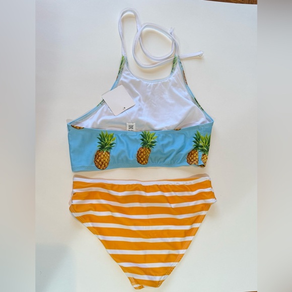 NWT-Pineapple Print Kids Bikini - Blue and Orange - Picture 2 of 3